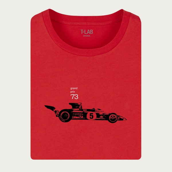 T-lab Racing 73 red mens motorsport shirt, circuit tshirt, motor racing gift, Fathers Day, gift him, car, petrol head, roadtrip, Christmas