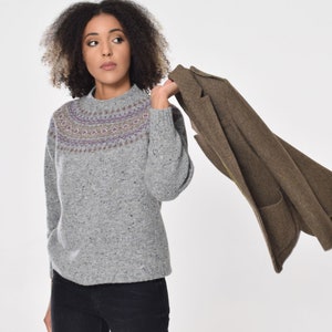 Tlab Ayla Slate Grey Fair Isle Jumper, Valentine luxury gift her, Scottish womens sweater, Fairisle, traditional knit, lambswool, UK made image 3