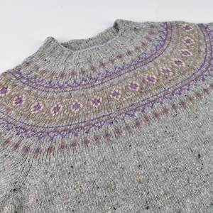 Tlab Ayla Slate Grey Fair Isle Jumper, Valentine luxury gift her, Scottish womens sweater, Fairisle, traditional knit, lambswool, UK made image 2