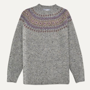 Tlab Ayla Slate Grey Fair Isle Jumper, Valentine luxury gift her, Scottish womens sweater, Fairisle, traditional knit, lambswool, UK made image 4
