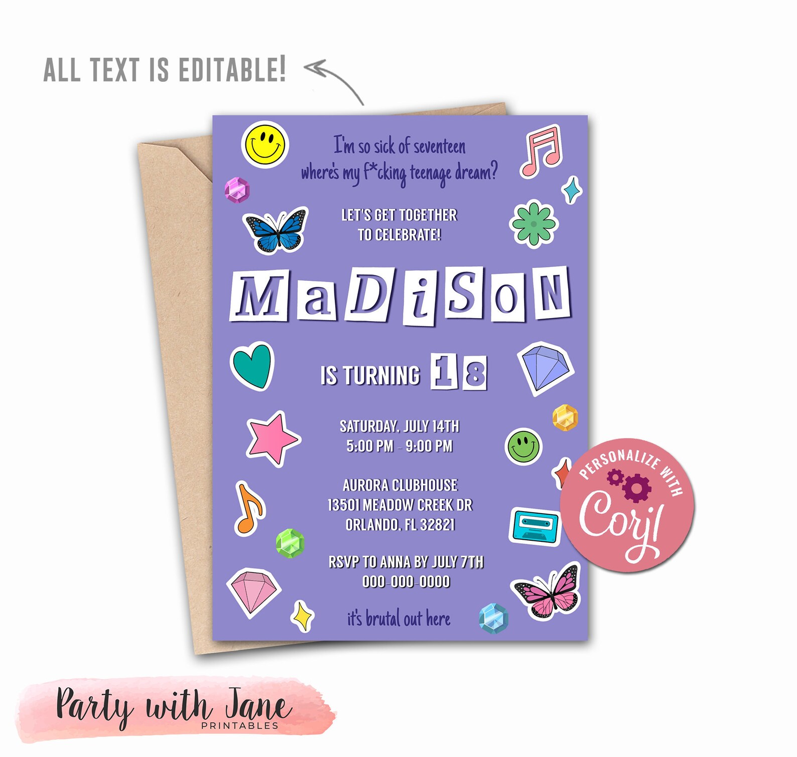 SOUR Birthday Invitation Olivia Rodrigo Inspired Aesthetic Etsy