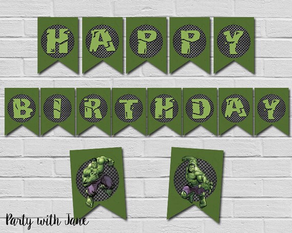Incredible Hulk Birthday Party Theme Incredible Hulk Printable Banner Instant Download Superhero Banner Hulk Birthday Party Banner