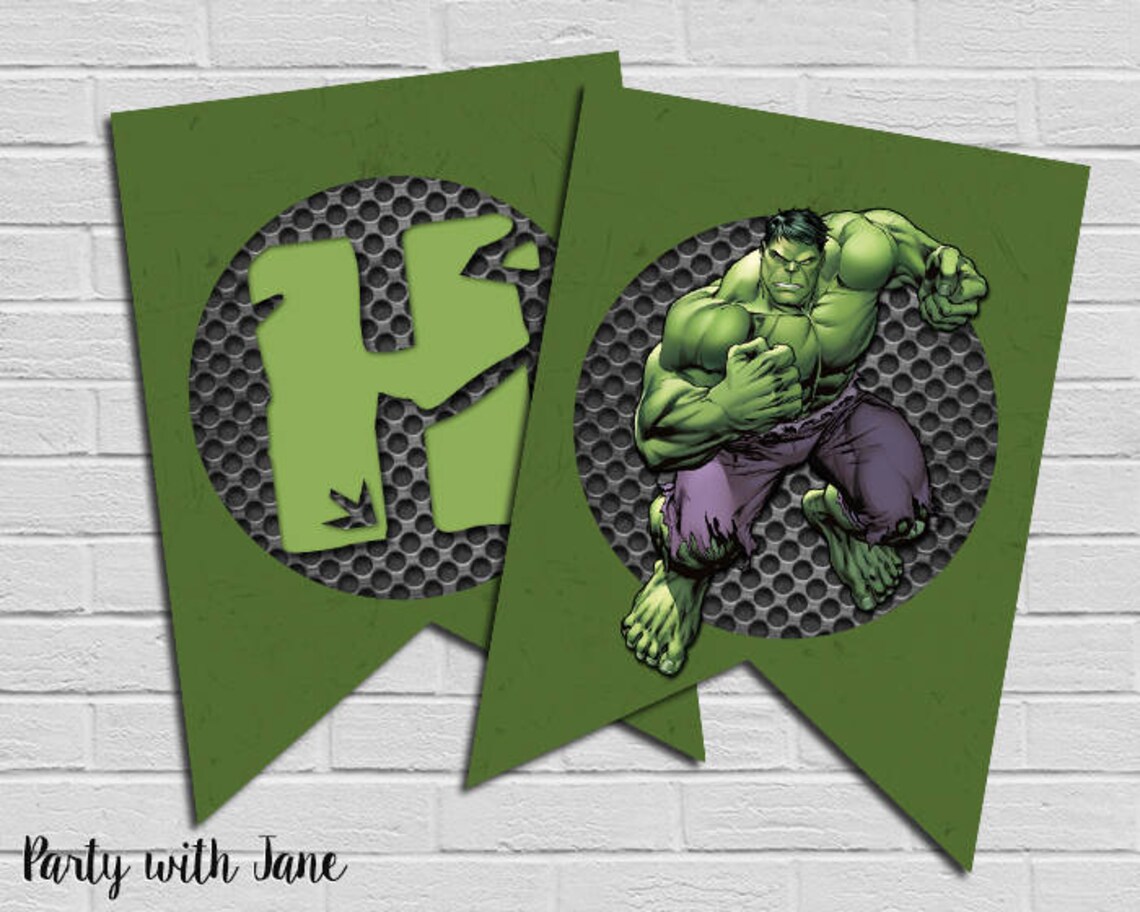 Hulk Happy Birthday Banner Flags Bunting Sign Avengers Etsy