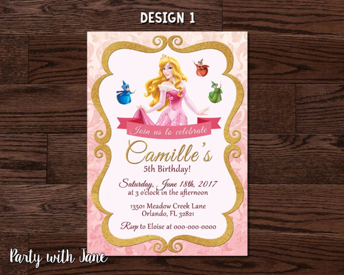 Sleeping Beauty Birthday Invitation Invite Princess Aurora | Etsy
