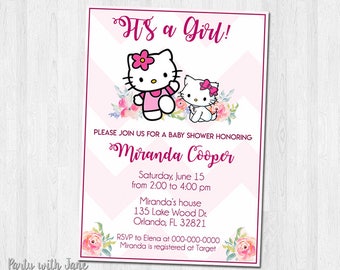Hello Kitty Baby Shower Invitation, Baby Sprinkle, Girls, Pink, Printable