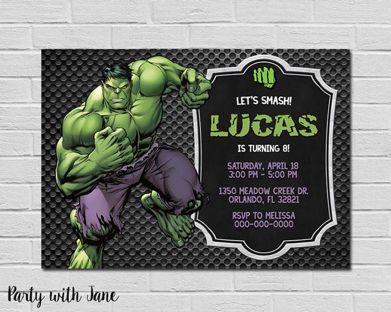 Hulk Birthday Invitation Incredible Avengers Superhero | Etsy