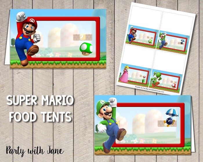 super mario food tents place holders party decor etsy