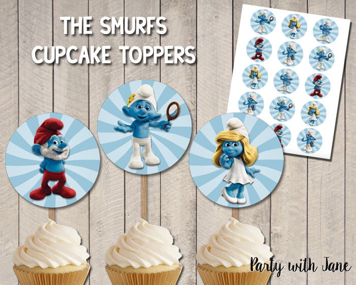 The Smurfs Blue Cupcake Toppers Party Decor Decorations Etsy