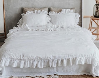 Linen Duvet Cover with Ruffles, Ruffle Duvet Cover, Blanket Cover, Ruffle Bedding, Linen Bedding, with Zipper