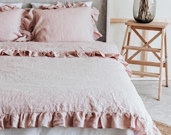 Linen Ruffle Duvet Cover, Blanket Cover, Ruffle Bedding, Ruffle Bedlinen, Linen Bedding, Linen Bedlinen, with Zipper