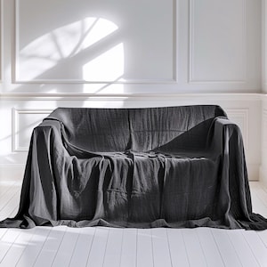 Linen Couch Cover, Linen Bedspread, Natural Sofa Cover, Linen Throw, Large Coverlet Slipcover Linen Bed Cover