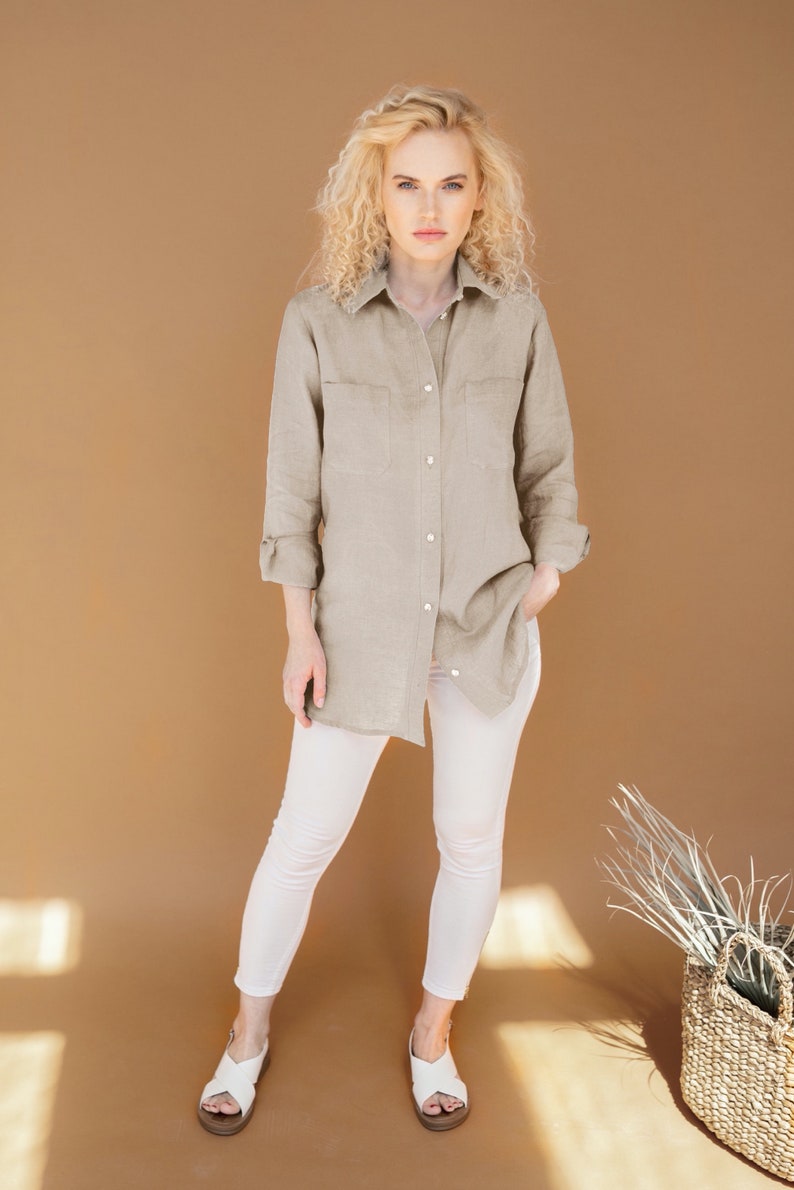 Soft linen shirt button up shirt womens shirt adrienne natural