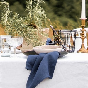 Stonewashed linen napkins organic cloth napkins basic napkins dark blue