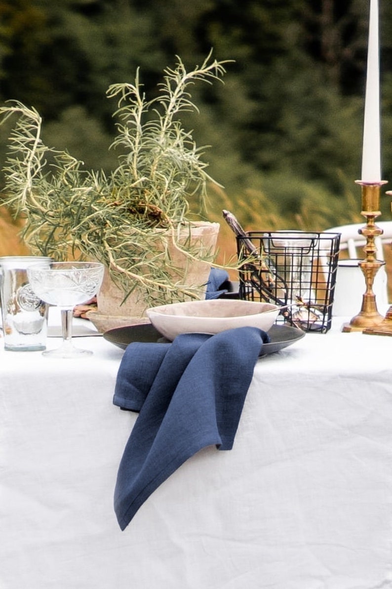 Stonewashed linen napkins organic cloth napkins basic napkins dark blue