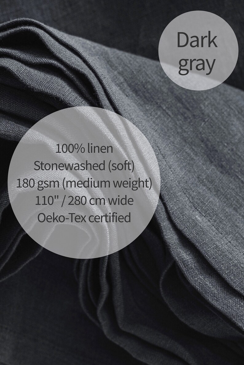 Linen fabric stonewashed organic text dark grey