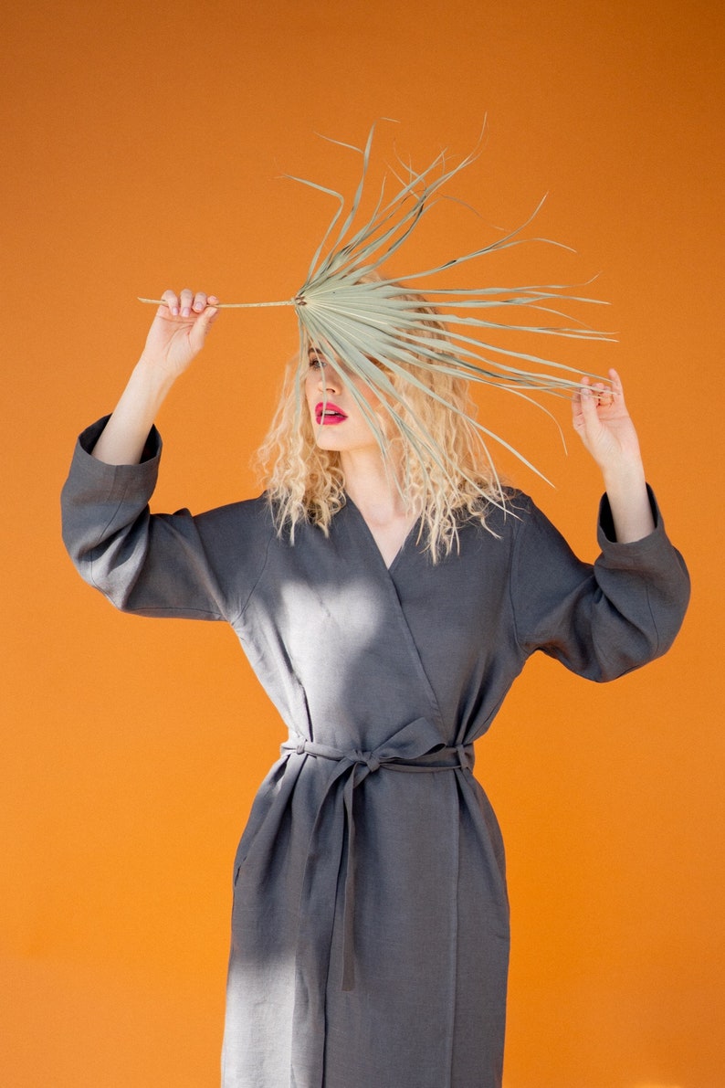 Linen Robe Linen Bathrobe. Linen Robe with Pockets Long Linen Robe Full Length Linen Dressing Gown