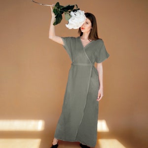 Linen wrap dress kimono dress long linen dress maxi dress evelyn green