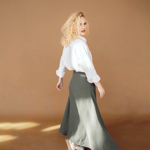 Long linen skirt linen maxi skirt wrap skirt laurel green