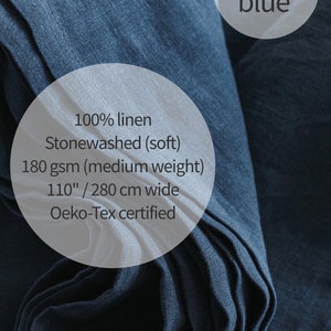 Linen fabric stonewashed organic text dark blue