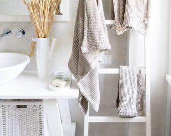 Minimalistiskt våffelhanddukset med 3, skandinaviskt linne, texturerade våffelvävda badhanddukar och hårhanddukar