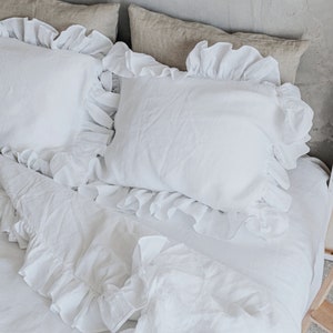 Linen Pillowcase with Ruffle, Organic Pillowcase, Linen Pillow Cover, Stonewashed Soft Linen, Flounce, Frill Pillowcase
