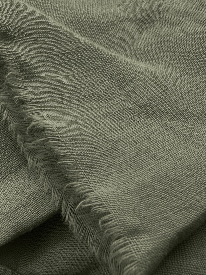 Linen fabric stonewashed organic green