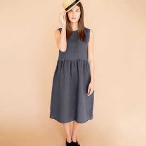 Linen summer dress maternity dress plus size dress sleeveless dress caroline dark grey