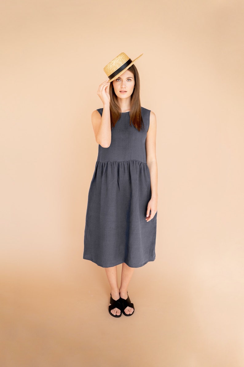 Linen summer dress maternity dress plus size dress sleeveless dress caroline dark grey