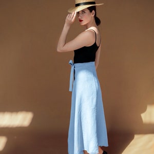 Linen wrap skirt maxi wrap skirt a line skirt laurel light blue