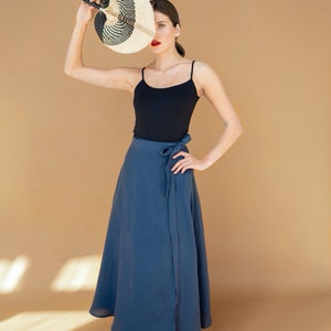 Linen wrap skirt maxi wrap skirt a line skirt laurel dark blue