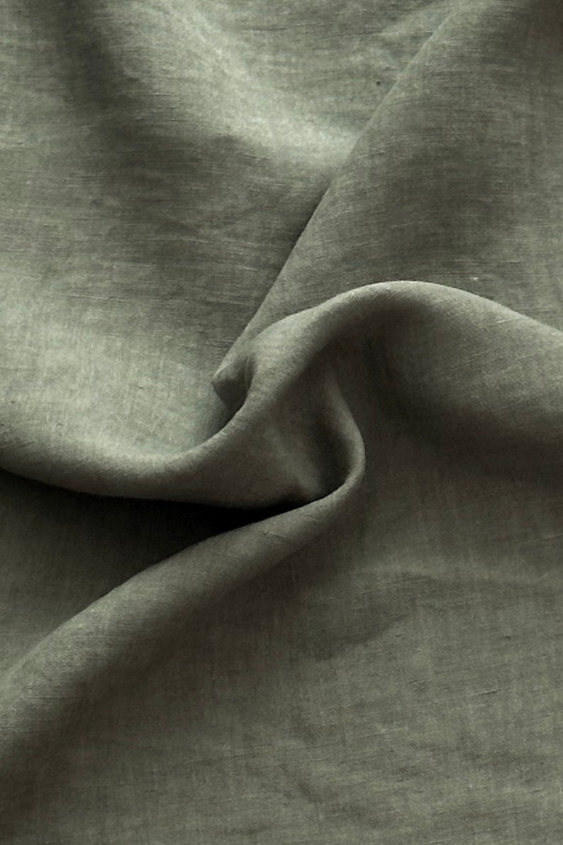 Linen fabric stonewashed organic green