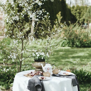 Stonewashed linen tablecloth round tablecloth basic tablecloth pure white