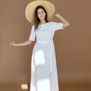 Maxi dress long linen dress plus size dress elizabeth pure white