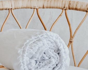 Sábana ajustable de lino lavado a la piedra: ropa de cama hipoalergénica, cinta elástica