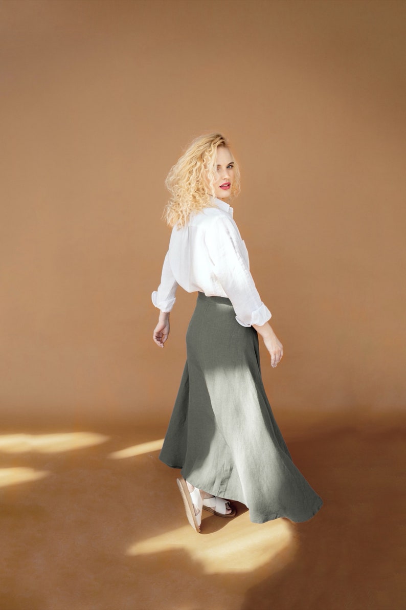 Long linen skirt linen maxi skirt wrap skirt laurel green