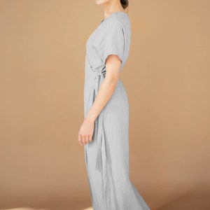 Linen dress wrap dress plus size dress long dress evelyn light grey