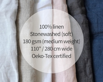 Extra Wide Linen Fabric, Stonewashed Linen, 110 Inches (280 cm) Wide, 100% Linen Fabric for Clothing and Bedding