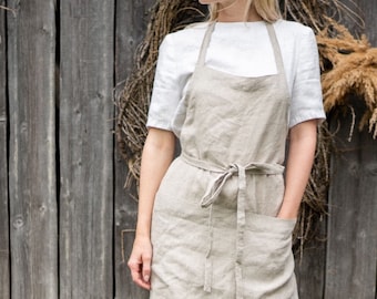 Linen Apron, Long Linen Apron, with Pockets, Bib Apron, Cooking Apron, Organic Apron, Easter Gift