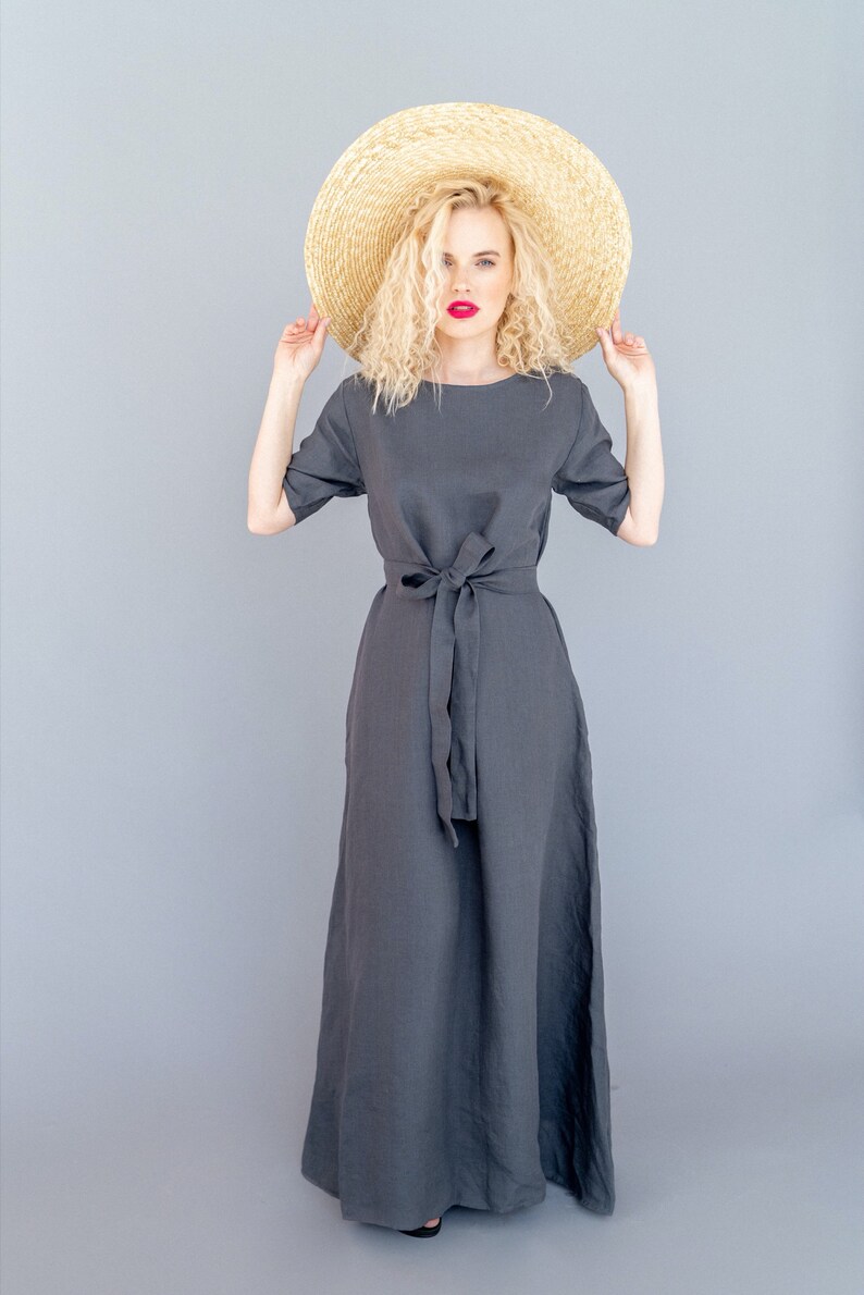 Long Linen Dress Linen Dress Linen Summer Dress Summer Dress Vacation Dress Dress with Pockets Plus Size Dress Linen Maxi Dress