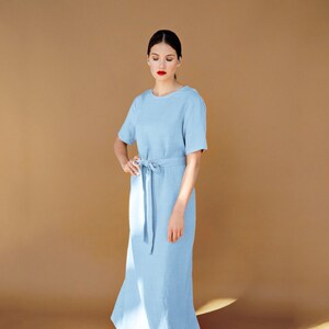 Linen maxi dress long linen dress bridesmaid dress elizabeth light blue