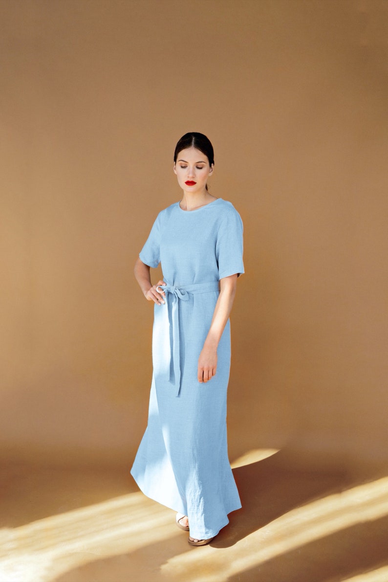 Linen maxi dress long linen dress bridesmaid dress elizabeth light blue