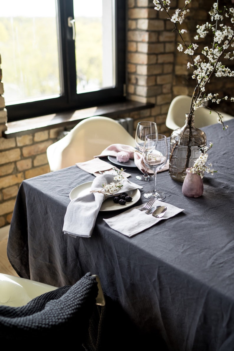 Large basic tablecloth table setting dark grey