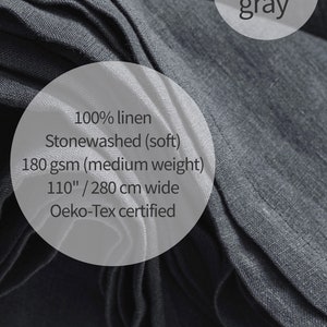 Linen fabric stonewashed organic text dark grey