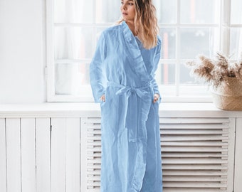 Linen Robe, Linen Bathrobe, Ruffle Robe, Ruffle Bathrobe, Long Linen Robe, Linen Robe with Pockets, Plus Size Robe, Mothers Day Gift