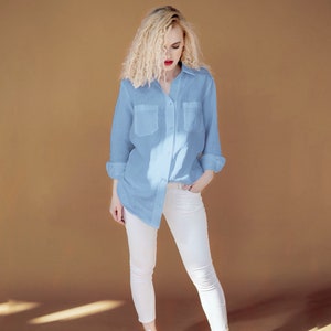 Linen shirt button up shirt linen button shirt oversized shirt adrienne light blue