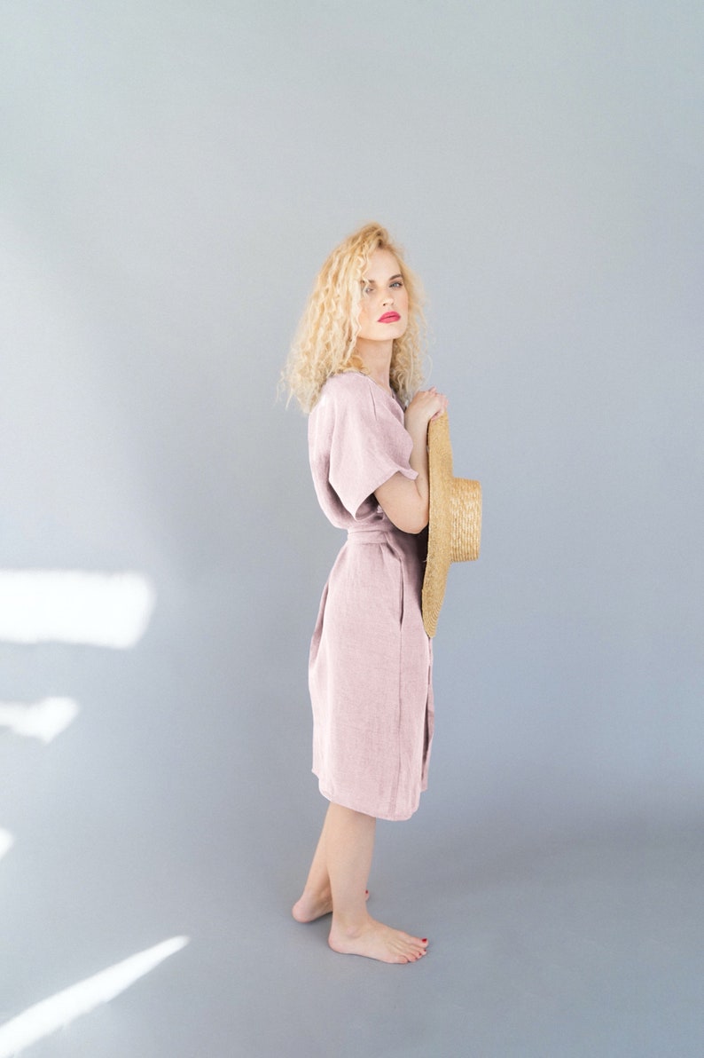 Dress nora linen wrap dress stonewashed linen dress pink