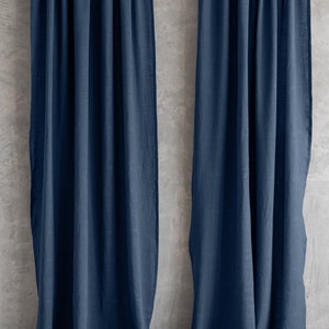 Natural linen curtain dark blue