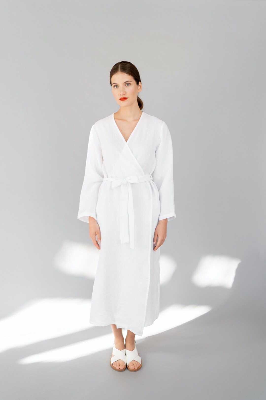 Bed Robe Side Organic Linen Bathrobe With Long Length and Hidden Side Pockets ...