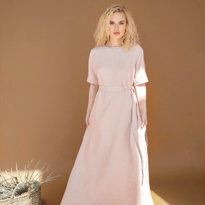 Linen dress long dress maxi dress elegant dress elizabeth pink