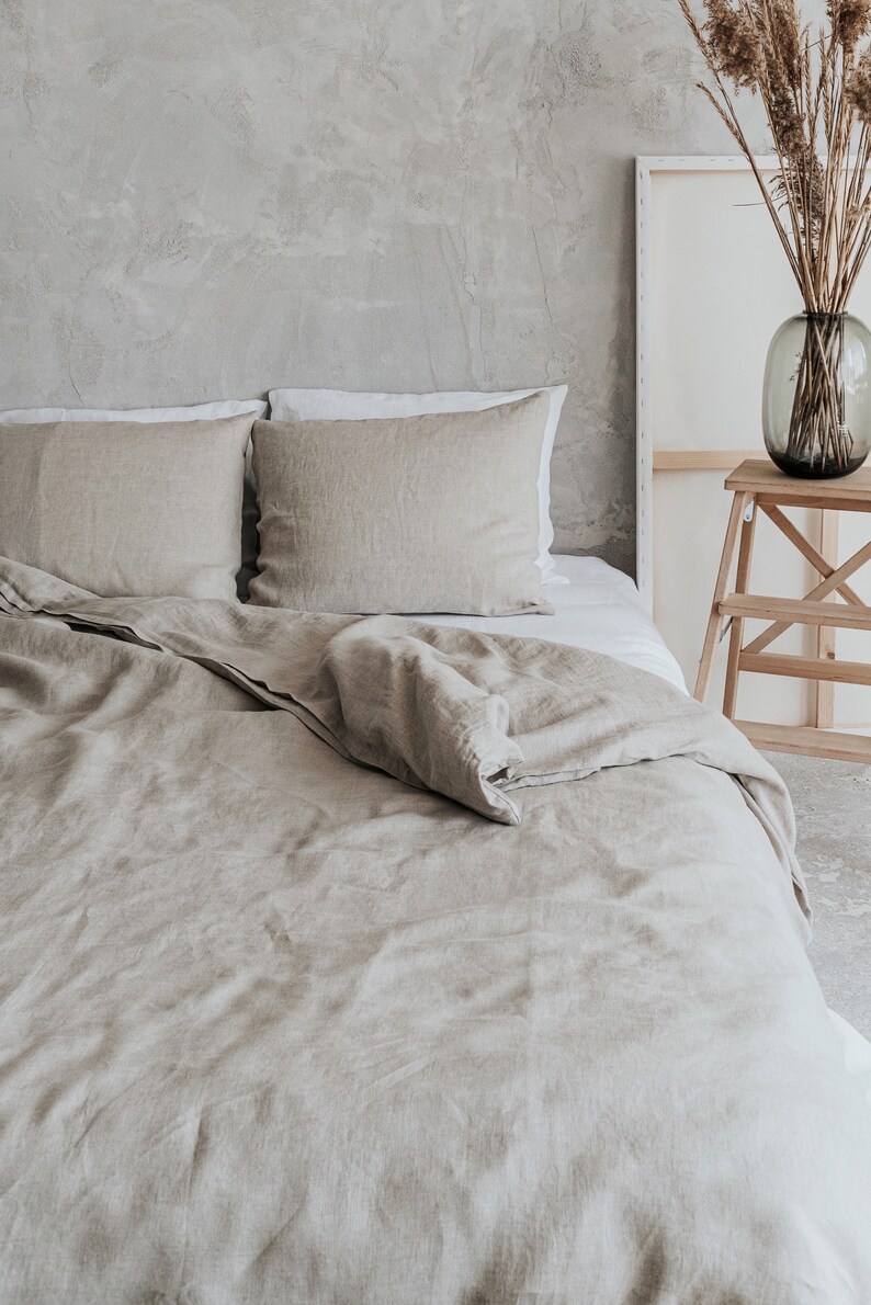 Organic linen zipper duvet cover set natural